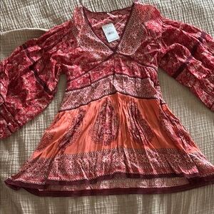 Free People Red & Coral Boho Tiered Dress